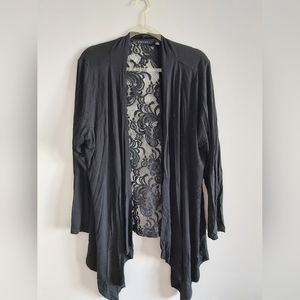 Back lace detail open front cardigan 1X
